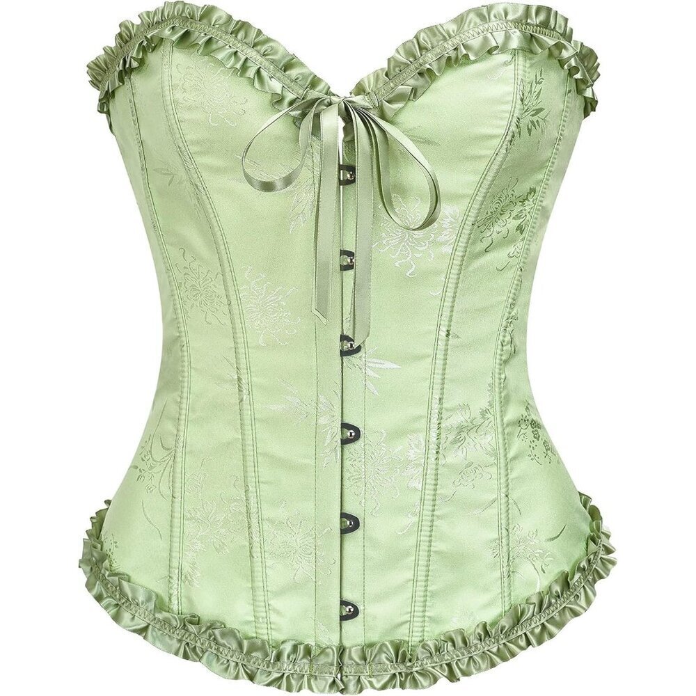 Women's Foam Green Corset Tops Bustier Lingerie Lace Waist Push Up Bodysuit